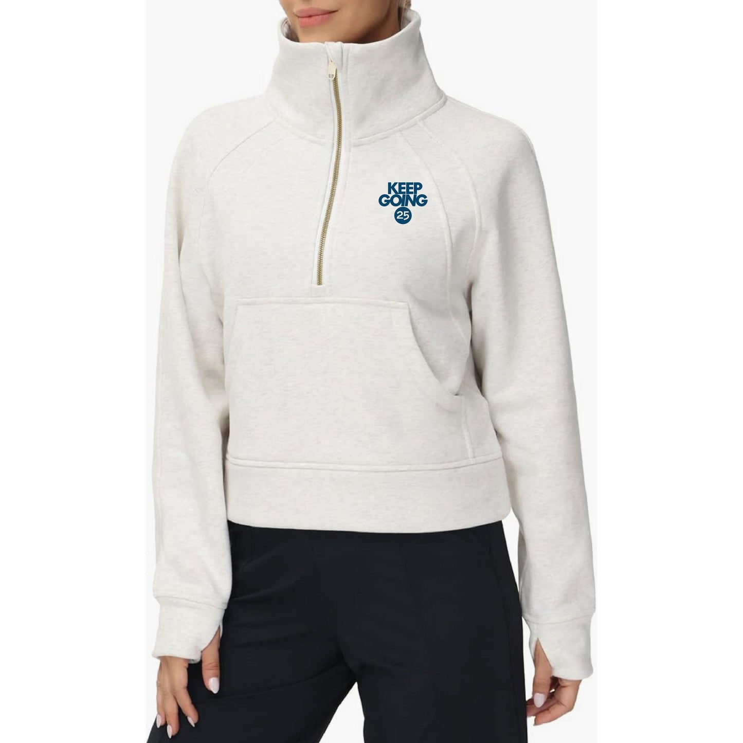 Keep Going 25 Embroidered Women's Half Zip Crop Fleece