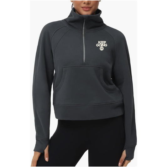 Keep Going 25 Embroidered Women's Half Zip Crop Fleece