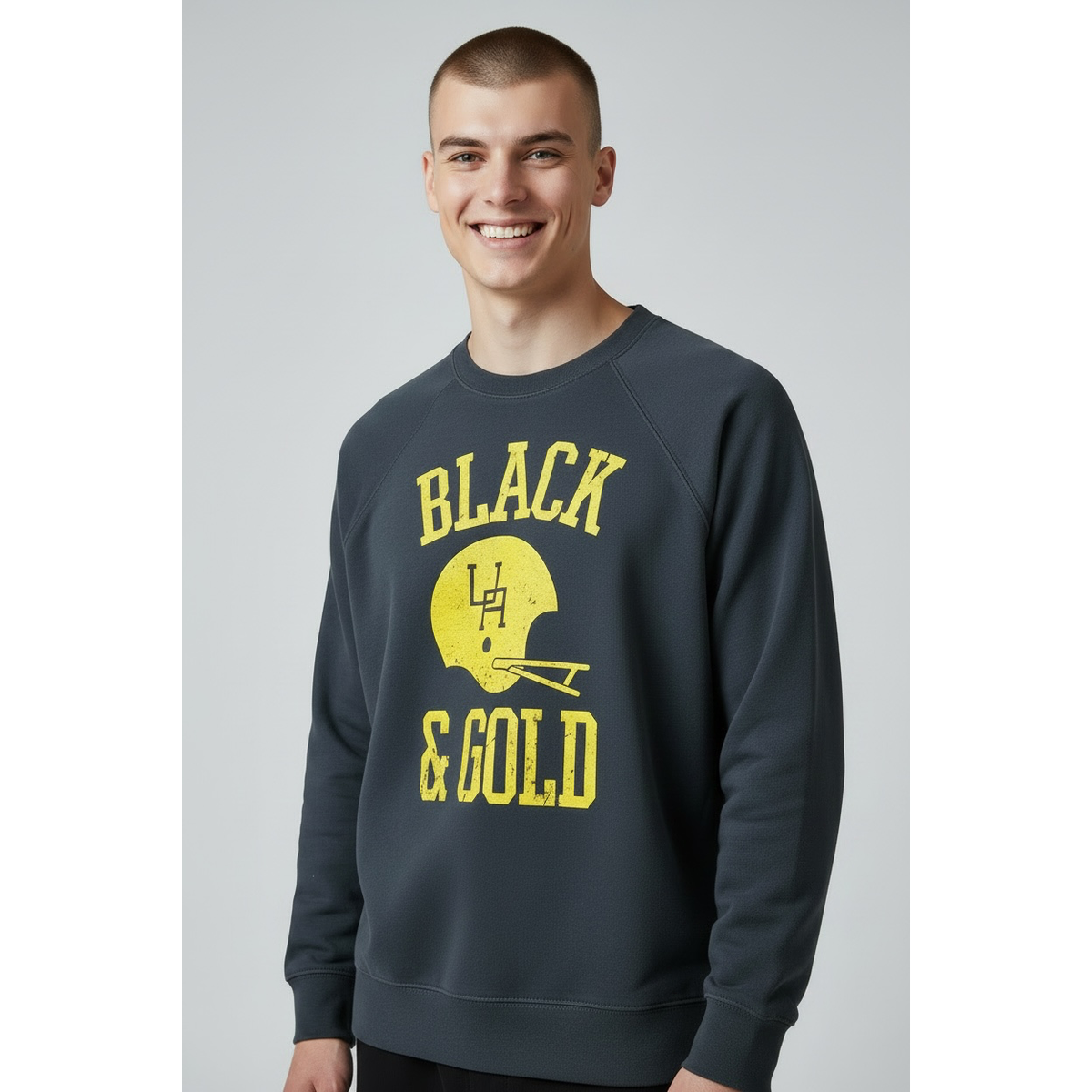 Black and Gold UA Football Adult Crewneck