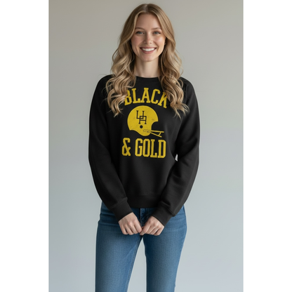 Black and Gold UA Football Adult Crewneck